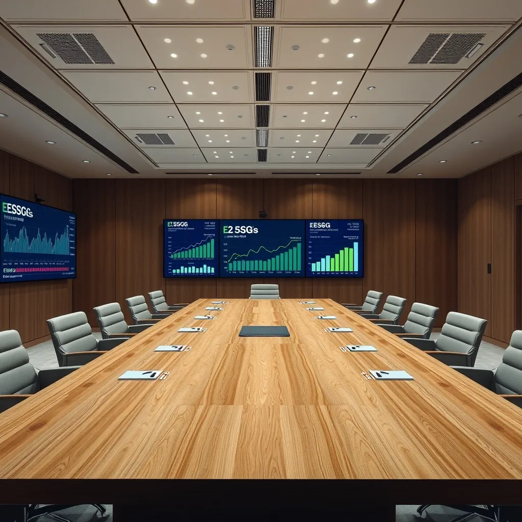 A professional, sterile conference room setting with a large